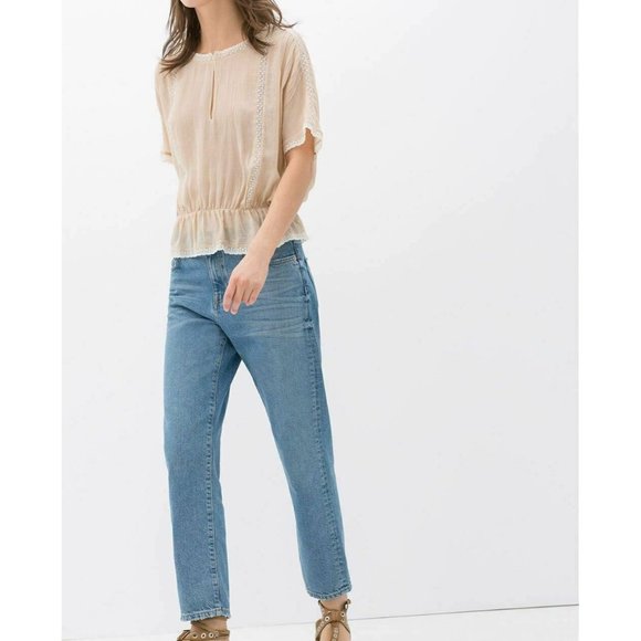 ZARA Woman Blue Denim Mid Rise Relaxed Girl Friend